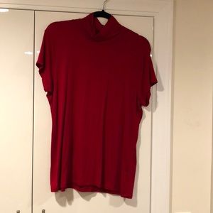 Red short sleeved turtleneck silky blouse
